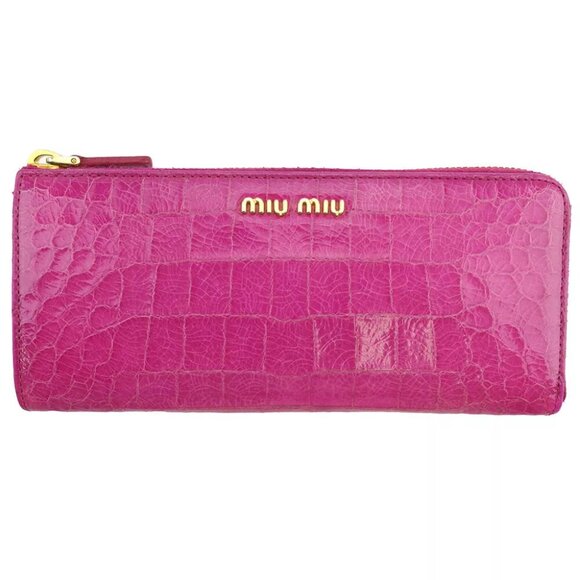 miu miu length leather Authentic used press wallet Croco tone pink type - Picture 1 of 9